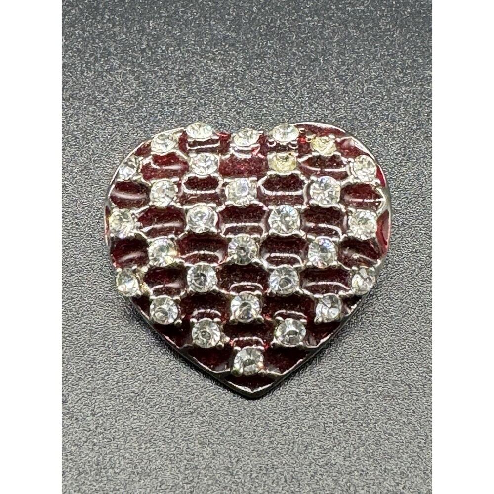 Vintage Heart‎ Shaped W/ Clear Rhinestone Lapel Pin Brooch READ